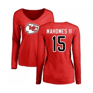 NFL Women's Nike Kansas City Chiefs #15 Patrick Mahomes II Red Name & Number Logo Slim Fit Long Sleeve T-Shirt