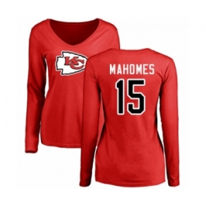 NFL Women's Nike Kansas City Chiefs #15 Patrick Mahomes Red Name & Number Logo Slim Fit Long Sleeve T-Shirt