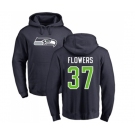 Football Seattle Seahawks #37 Tre Flowers Navy Blue Name & Number Logo Pullover Hoodie