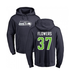 Football Seattle Seahawks #37 Tre Flowers Navy Blue Name & Number Logo Pullover Hoodie