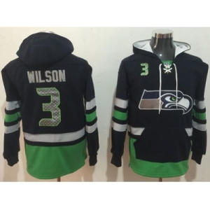 Nike Seahawks #3 Russell Wilson Navy Blue Green Name & Number Pullover NFL Hoodie