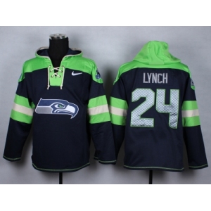 Nike Seattle Seahawks #24 Marshawn Lynch blue-green jerseys[pullover hooded sweatshirt]
