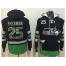 Nike Seattle Seahawks #25 Richard Sherman Navy Blue Green Name & Number Pullover NFL Hoodie