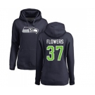 Football Women's Seattle Seahawks #37 Tre Flowers Navy Blue Name & Number Logo Pullover Hoodie