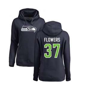 Football Women's Seattle Seahawks #37 Tre Flowers Navy Blue Name & Number Logo Pullover Hoodie