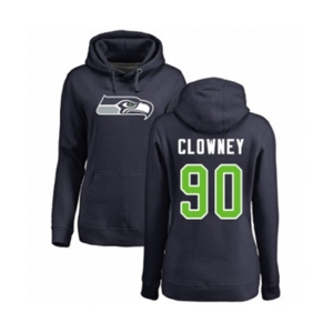 Football Women's Seattle Seahawks #90 Jadeveon Clowney Navy Blue Name & Number Logo Pullover Hoodie