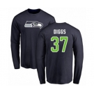 Football Seattle Seahawks #37 Quandre Diggs Navy Blue Name & Number Logo Long Sleeve T-Shirt