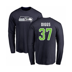 Football Seattle Seahawks #37 Quandre Diggs Navy Blue Name & Number Logo Long Sleeve T-Shirt