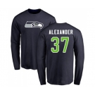 Football Seattle Seahawks #37 Shaun Alexander Navy Blue Name & Number Logo Long Sleeve T-Shirt