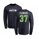 Football Seattle Seahawks #37 Tre Flowers Navy Blue Name & Number Logo Long Sleeve T-Shirt