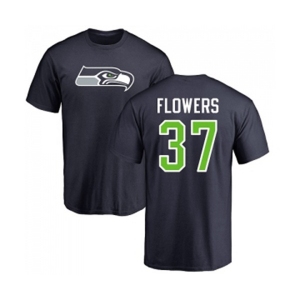 Football Seattle Seahawks #37 Tre Flowers Navy Blue Name & Number Logo T-Shirt