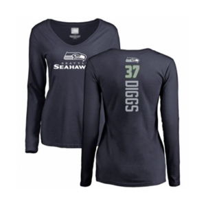 Football Women's Seattle Seahawks #37 Quandre Diggs Navy Blue Backer Long Sleeve T-Shirt