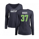 Football Women's Seattle Seahawks #37 Quandre Diggs Navy Blue Name & Number Logo Long Sleeve T-Shirt