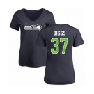 Football Women's Seattle Seahawks #37 Quandre Diggs Navy Blue Name & Number Logo T-Shirt