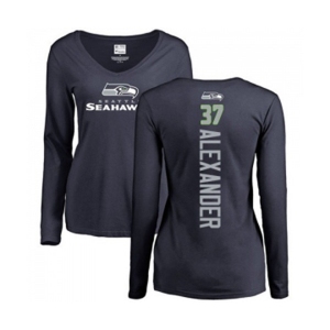 Football Women's Seattle Seahawks #37 Shaun Alexander Navy Blue Backer Long Sleeve T-Shirt