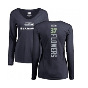 Football Women's Seattle Seahawks #37 Tre Flowers Navy Blue Backer Long Sleeve T-Shirt