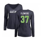 Football Women's Seattle Seahawks #37 Tre Flowers Navy Blue Name & Number Logo Long Sleeve T-Shirt