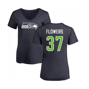 Football Women's Seattle Seahawks #37 Tre Flowers Navy Blue Name & Number Logo T-Shirt