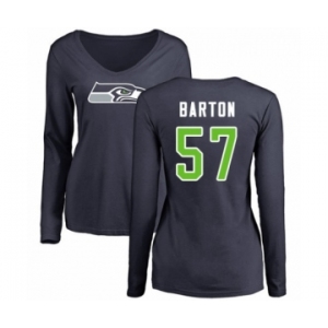 Football Women's Seattle Seahawks #57 Cody Barton Navy Blue Name & Number Logo Long Sleeve T-Shirt