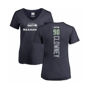 Football Women's Seattle Seahawks #90 Jadeveon Clowney Navy Blue Backer T-Shirt