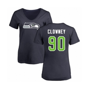 Football Women's Seattle Seahawks #90 Jadeveon Clowney Navy Blue Name & Number Logo T-Shirt