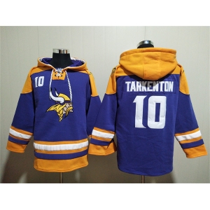 Men's Minnesota Vikings #10 Fran Tarkenton Purple Yellow Ageless Must-Have Lace-Up Pullover Hoodie