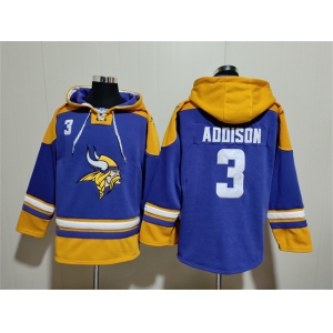 Men's Minnesota Vikings #3 Jordan Addison Purple Yellow Ageless Must-Have Lace-Up Pullover Hoodie