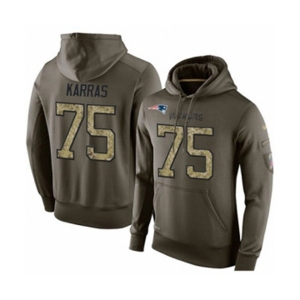 Football New England Patriots #75 Ted Karras Green Salute To Service Men's Pullover Hoodie