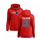 Football Women's New England Patriots #90 Shilique Calhoun Red Name & Number Logo Pullover Hoodie