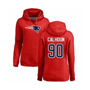 Football Women's New England Patriots #90 Shilique Calhoun Red Name & Number Logo Pullover Hoodie