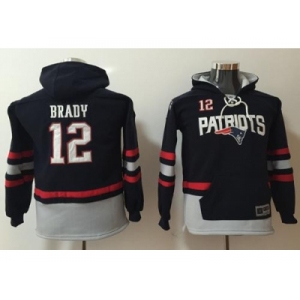 Youth Nike New England Patriots #12 Tom Brady Navy Blue Grey Name & Number Pullover NFL Hoodie