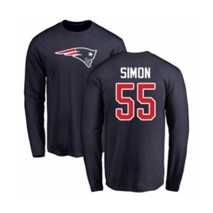 Football New England Patriots #55 John Simon Navy Blue Name & Number Logo Long Sleeve T-Shirt