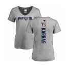 Football Women's New England Patriots #75 Ted Karras Ash Backer V-Neck T-Shirt