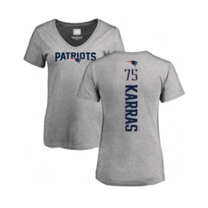 Football Women's New England Patriots #75 Ted Karras Ash Backer V-Neck T-Shirt