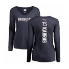 Football Women's New England Patriots #75 Ted Karras Navy Blue Backer Slim Fit Long Sleeve T-Shirt