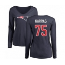 Football Women's New England Patriots #75 Ted Karras Navy Blue Name & Number Logo Slim Fit Long Sleeve T-Shirt