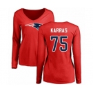 Football Women's New England Patriots #75 Ted Karras Red Name & Number Logo Slim Fit Long Sleeve T-Shirt