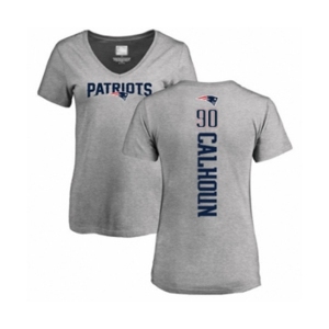 Football Women's New England Patriots #90 Shilique Calhoun Ash Backer V-Neck T-Shirt