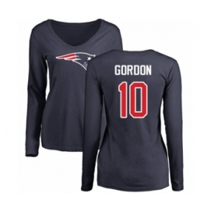 NFL Women's Nike New England Patriots #10 Josh Gordon Navy Blue Name & Number Logo Slim Fit Long Sleeve T-Shirt