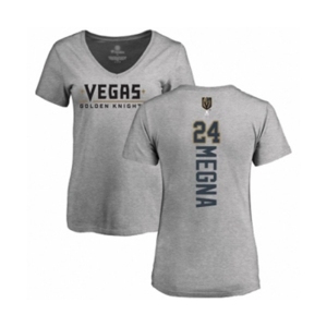 Hockey Women's Vegas Golden Knights #24 Jaycob Megna Gray Backer Slim Fit V-Neck T-Shirt
