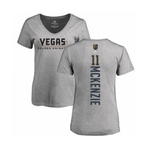 NHL Women Adidas Vegas Golden Knights #11 Curtis McKenzie Gray Backer Slim Fit V-Neck T-Shirt