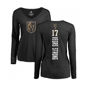 NHL Women Adidas Vegas Golden Knights #17 Vegas Strong Black Backer Slim Fit Long Sleeve T-Shirt