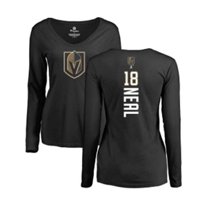 NHL Women Adidas Vegas Golden Knights #18 James Neal Black Backer Slim Fit Long Sleeve T-Shirt