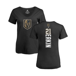 NHL Women Adidas Vegas Golden Knights #21 Cody Eakin Black Backer Slim Fit V-Neck T-Shirt