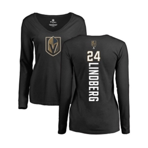NHL Women Adidas Vegas Golden Knights #24 Oscar Lindberg Black Backer Slim Fit Long Sleeve T-Shirt