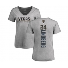 NHL Women Adidas Vegas Golden Knights #24 Oscar Lindberg Gray Backer Slim Fit V-Neck T-Shirt
