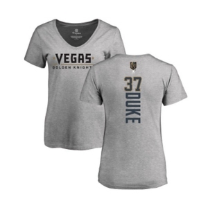 NHL Women Adidas Vegas Golden Knights #37 Reid Duke Gray Backer Slim Fit V-Neck T-Shirt