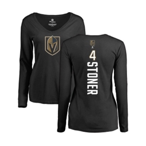 NHL Women Adidas Vegas Golden Knights #4 Clayton Stoner Black Backer Slim Fit Long Sleeve T-Shirt