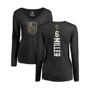NHL Women Adidas Vegas Golden Knights #6 Colin Miller Black Backer Slim Fit Long Sleeve T-Shirt