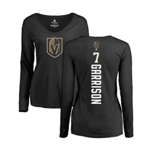 NHL Women Adidas Vegas Golden Knights #7 Jason Garrison Black Backer Slim Fit Long Sleeve T-Shirt